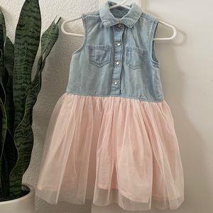 OSHKOSH SLEEVELESS DENIM & TULLE DRESS